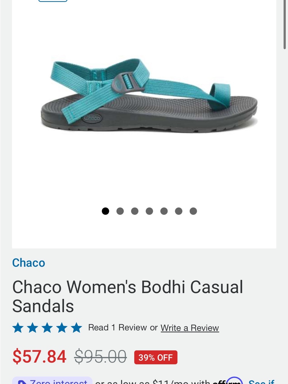 Chaco Women's Bodhi Sandals - Teal Straps with Gray Footbed size 7
